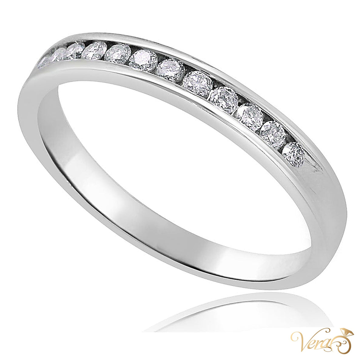 14K White Gold Band Ring 0.25 ct Natural Diamonds, Size 7, 2.6g - alternate view