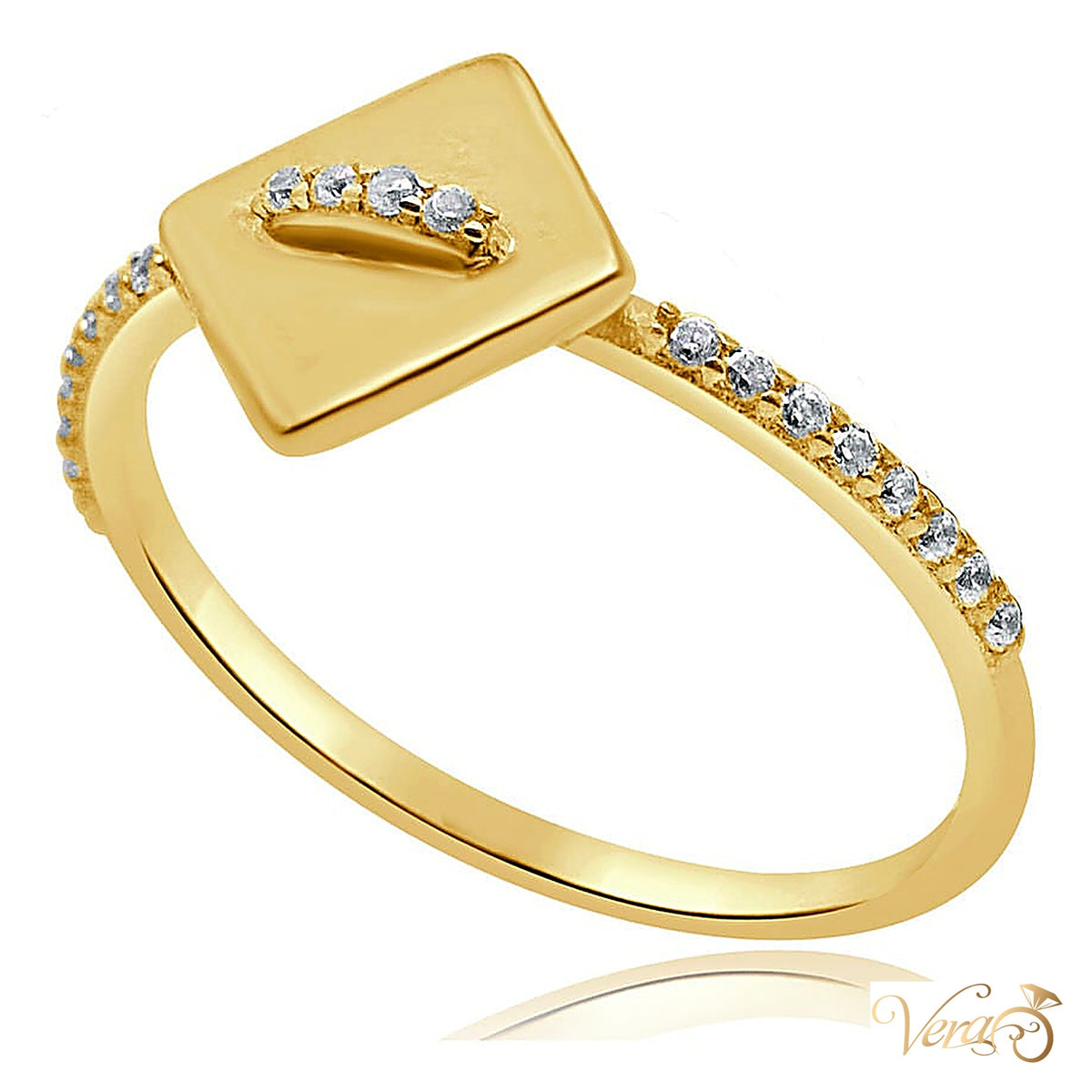 10K Yellow Gold Women Ring CZ, Size 7.25, 1.5g - alternate view
