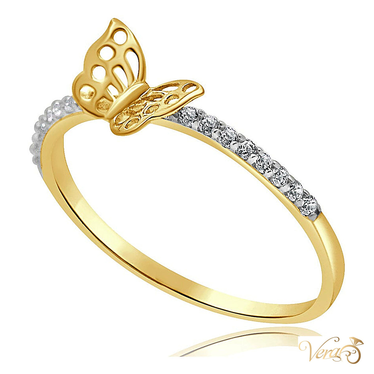 14K Yellow Gold Women Ring CZ, Size 6.75, 0.9g - alternate view