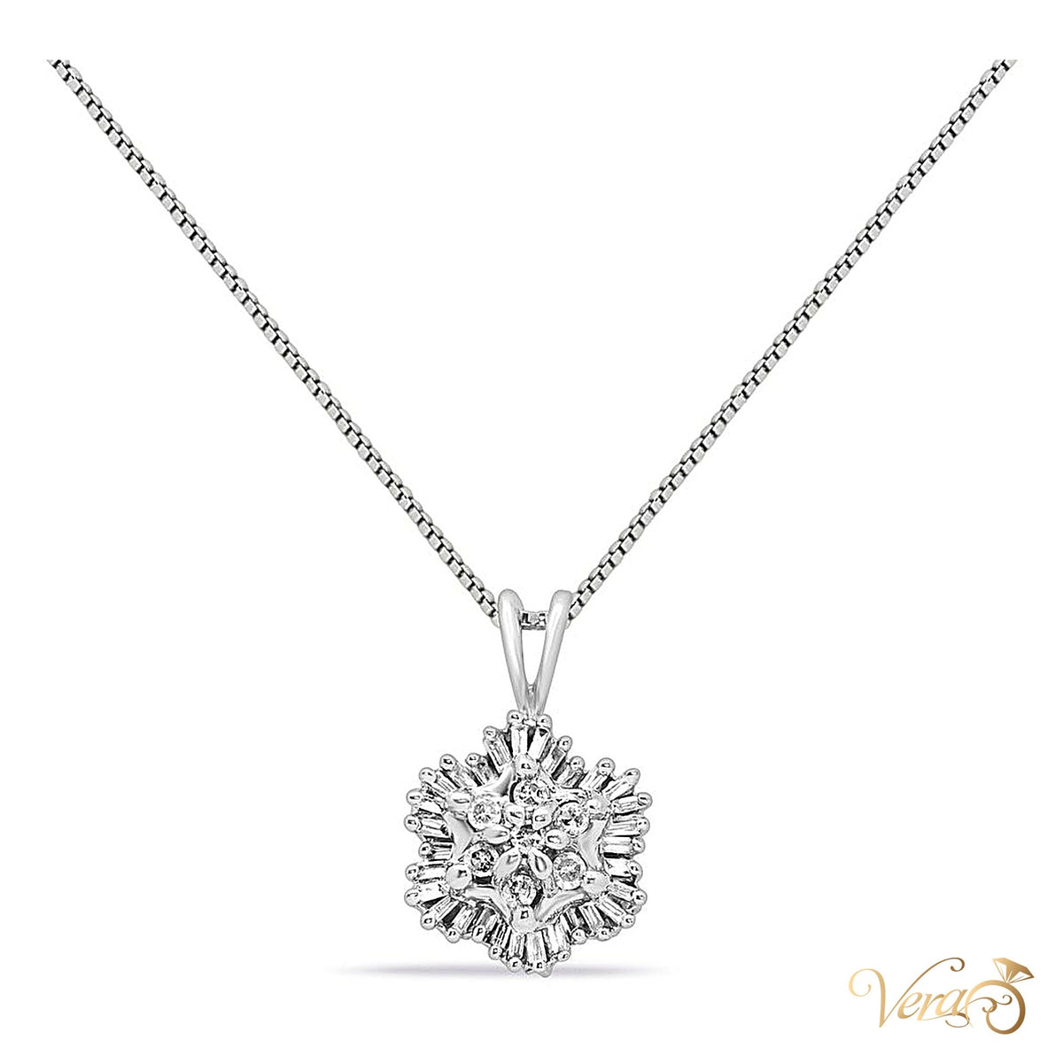 14K White Gold Floral Pendant with Franco Chain & 0.30ct Diamond – 17" - alternate view