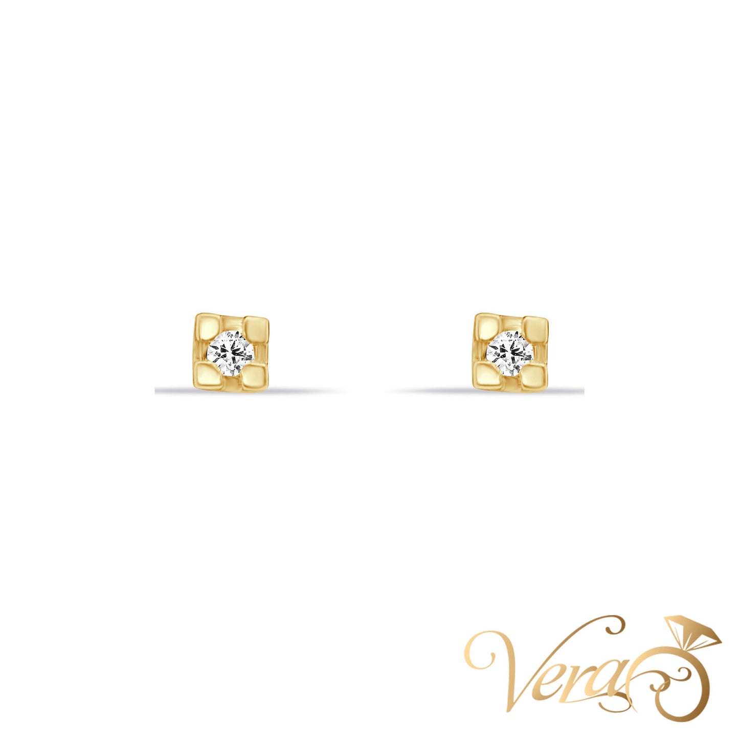 14K Yellow Gold Square Stud Earrings with Natural Diamonds, 3.6mm, 0.06ct - Vera Jewelry in Miami