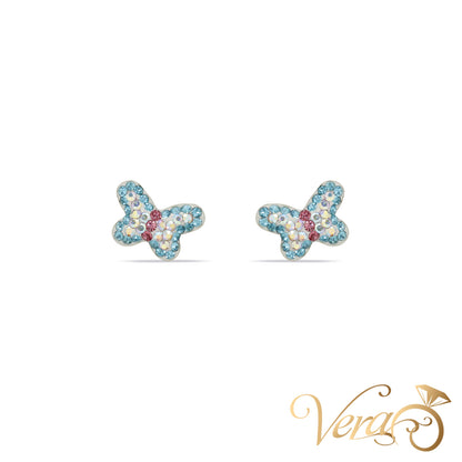 14K Yellow Gold Butterfly Stud Earrings with Multicolor Cubic Zirconia, 8mm - Vera Jewelry in Miami