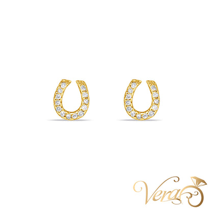 14K Yellow Gold Horseshoe Stud Earrings with 0.10ct Diamonds, 6.7mm, 0.9g
