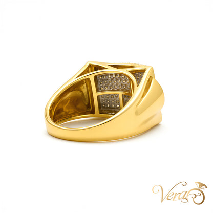 10K Yellow Gold Pave Belt Buckle Ring with 1.00 ct Natural Diamonds, Size 10, 6.2g