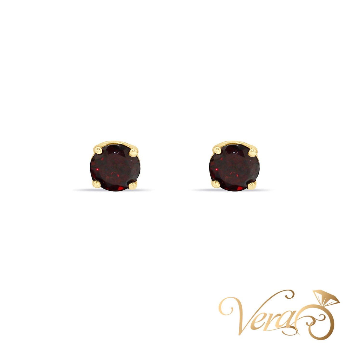 14K Yellow Gold Garnet Stud Earrings, 4.7mm, 0.63g