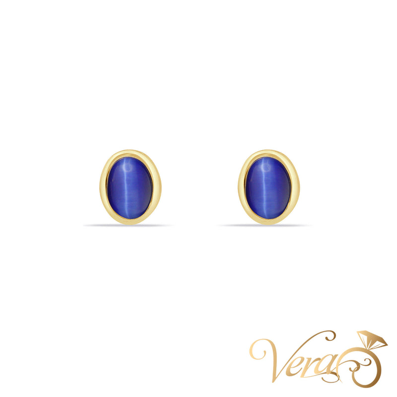 18K Yellow Gold Star Sapphire Stud Earrings, 10mm, 1.2g