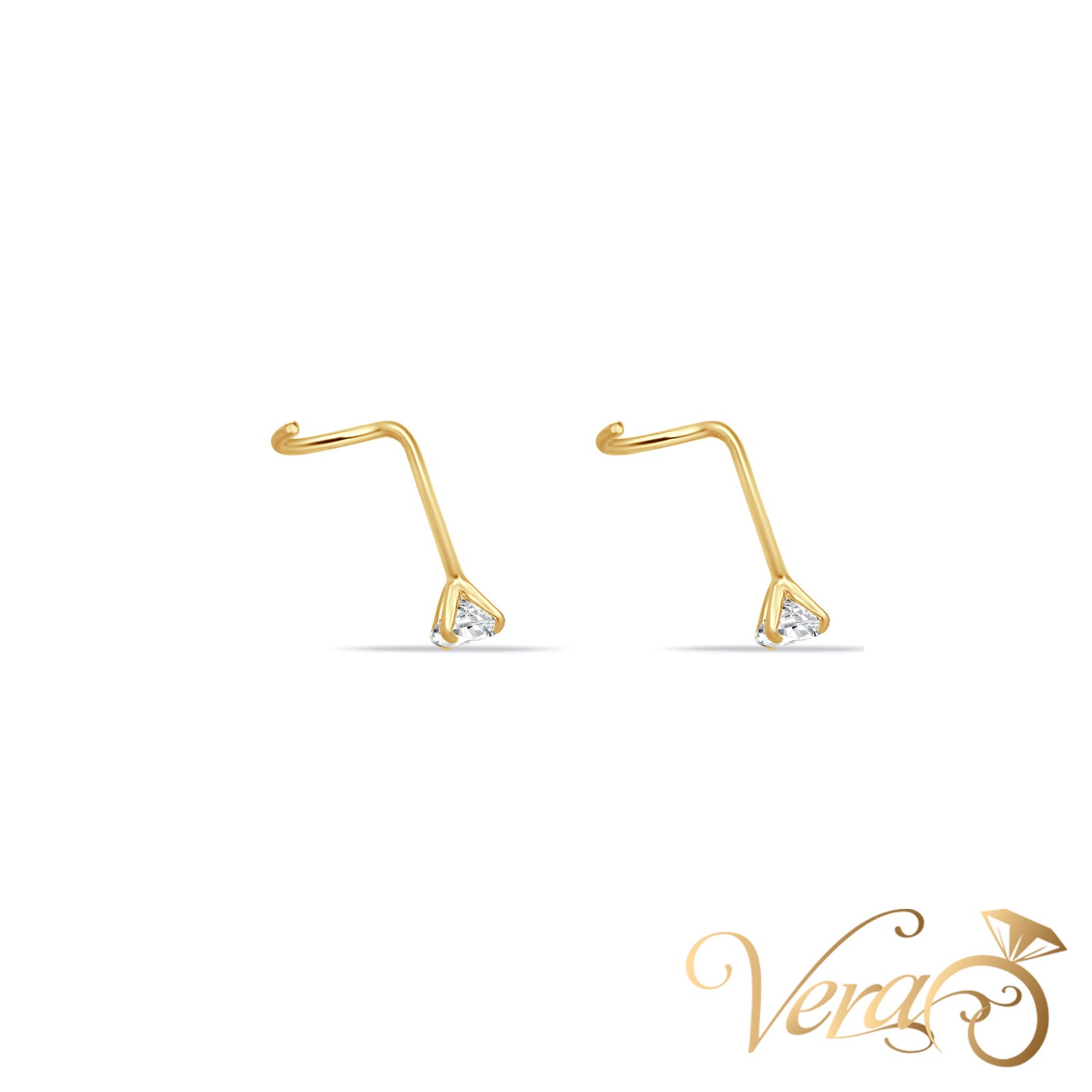 14K Yellow Gold Nose Piercing with CZ - Vera Jewelry in Miami