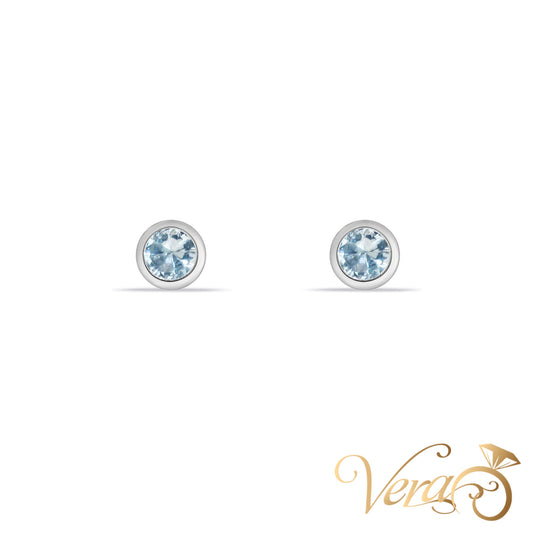 14K White Gold Solitaire Stud Earrings with Cubic Zirconia, 4.7mm - Vera Jewelry in Miami