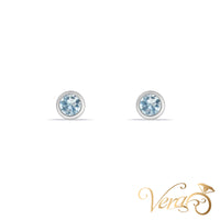 14K White Gold Solitaire Stud Earrings with Cubic Zirconia, 4.7mm