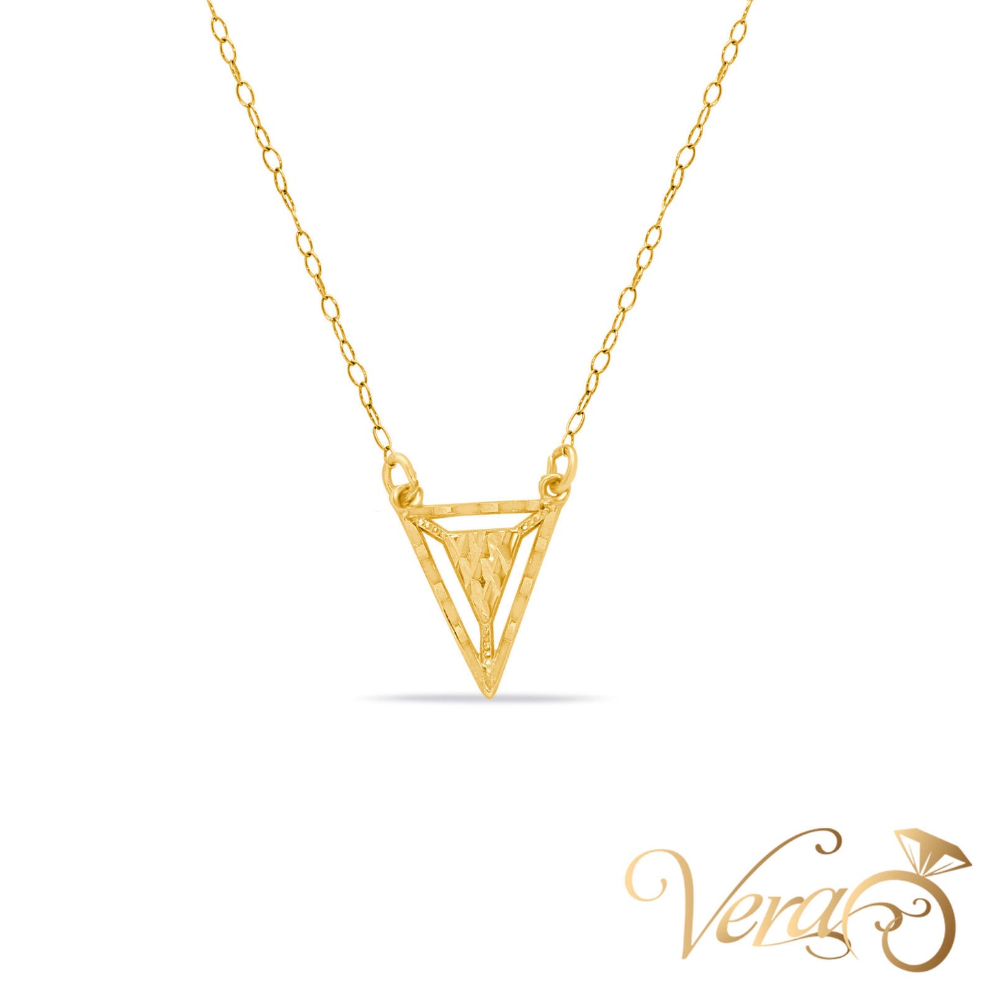 10K Yellow Gold Triangle Pendant with Chain – 19"