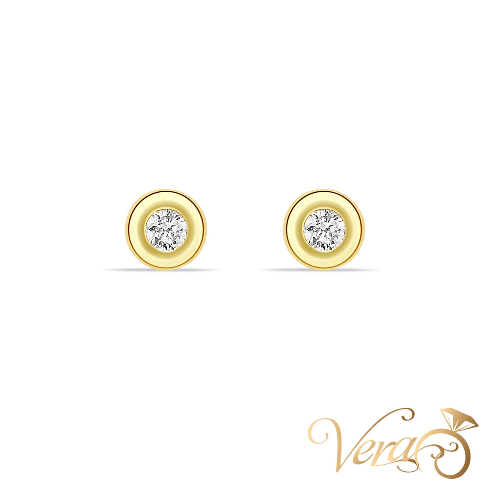 14K Yellow Gold Round Stud Earrings with CZ, 5.5mm - Vera Jewelry in Miami