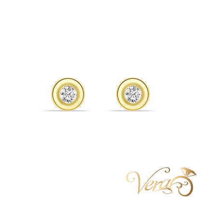 14K Yellow Gold Round Stud Earrings with Cubic Zirconia, 5.5mm