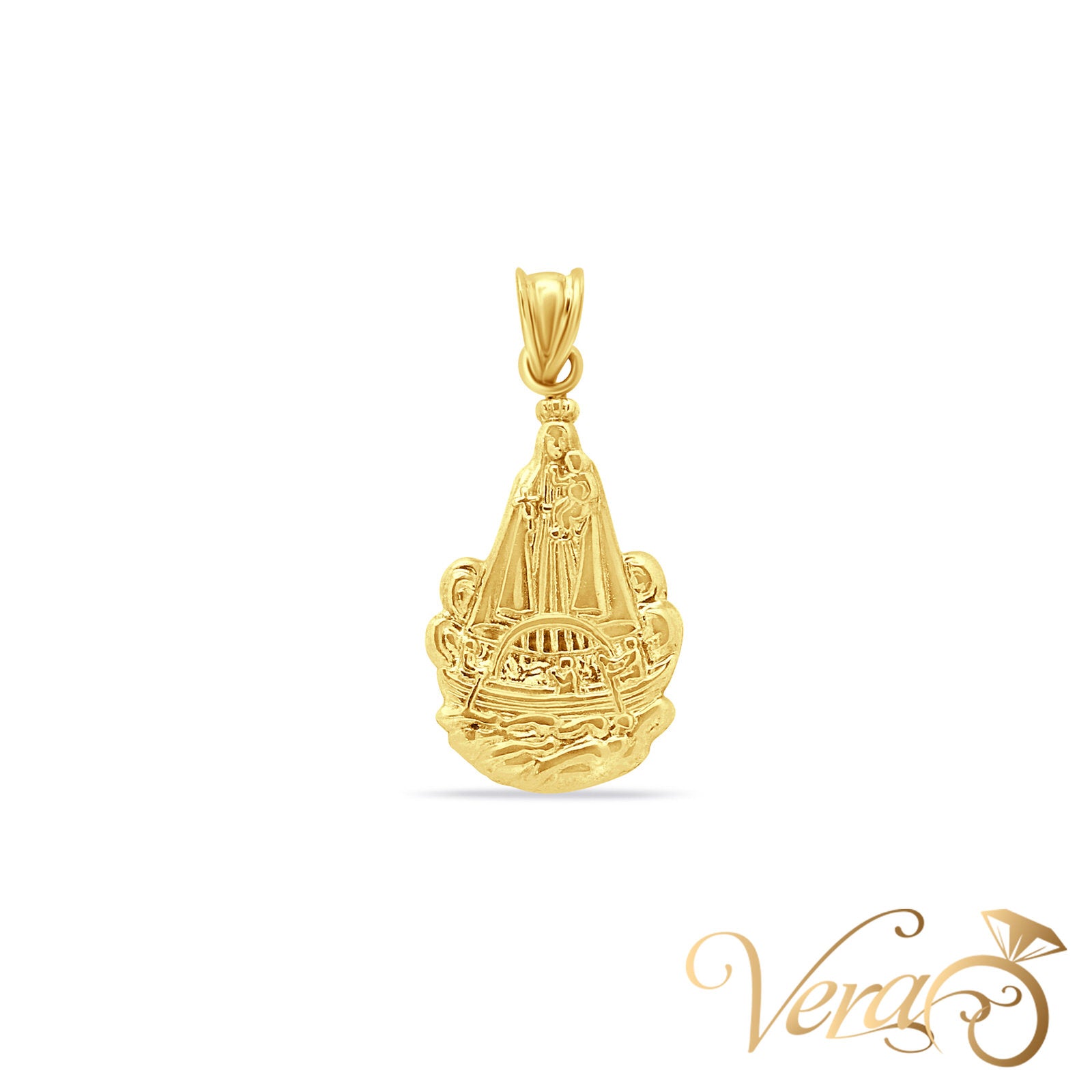 10K Yellow Gold Caridad del Cobre Pendant  31mm - Vera Jewelry in Miami