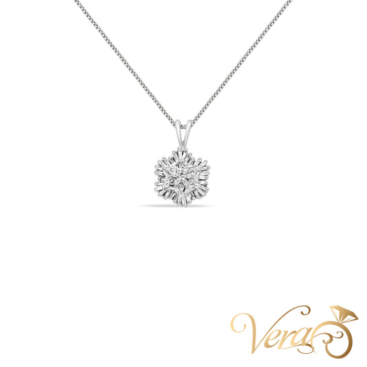 14K White Gold Floral Pendant with Franco Chain & 0.30ct Diamond – 17"