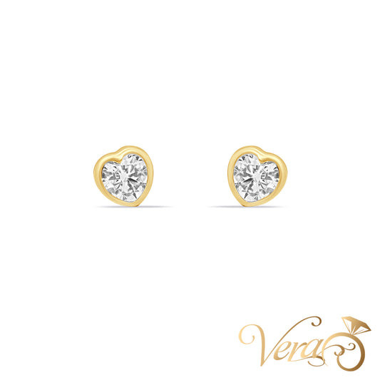 14K Yellow Gold Heart Stud Earrings with Cubic Zirconia, 6mm - Vera Jewelry in Miami