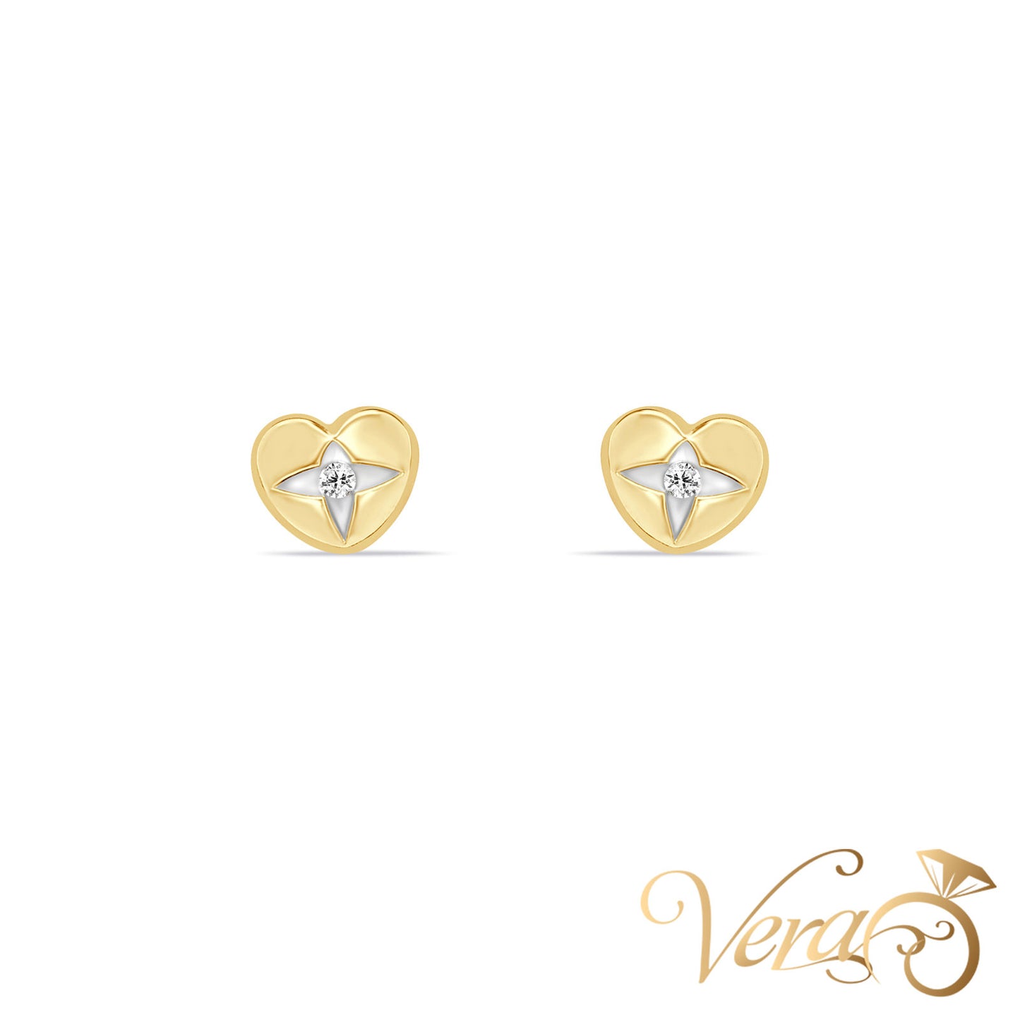 14K Yellow Gold Heart Stud Earrings with Cubic Zirconia, 5.5mm - Vera Jewelry in Miami