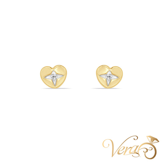 14K Yellow Gold Heart Stud Earrings with Cubic Zirconia, 5.5mm - Vera Jewelry in Miami