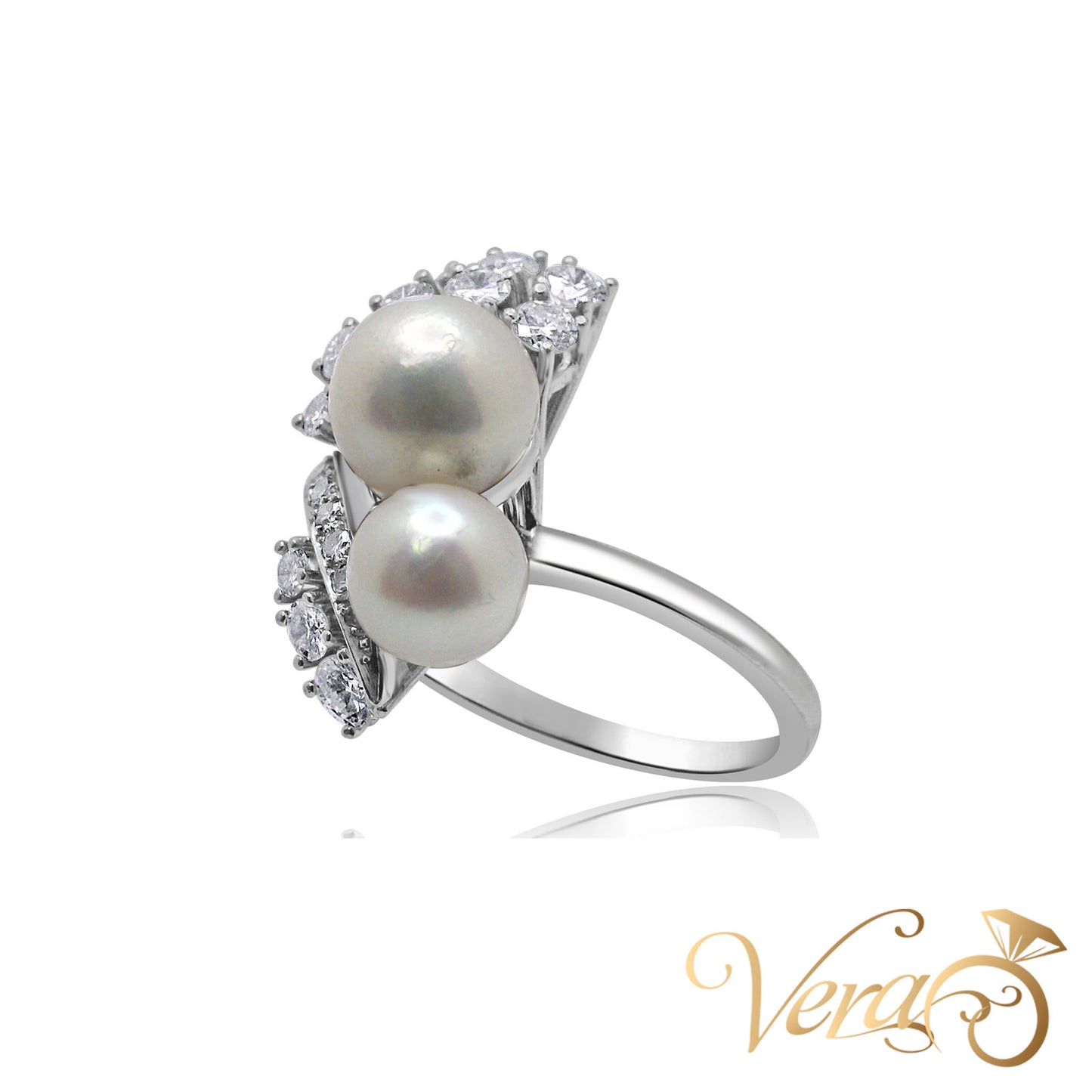 18K WG Vintage Ring 1.20 ct NAT & Pearl, Size 7.5, 8.7g