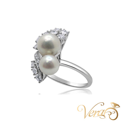 18K WG Vintage Ring 1.20 ct NAT & Pearl, Size 7.5, 8.7g