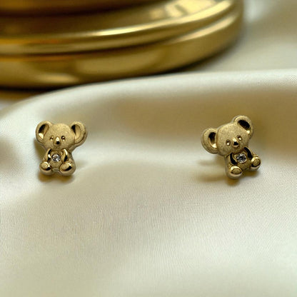 14K YG Bear Cubic Zirconia Earrings