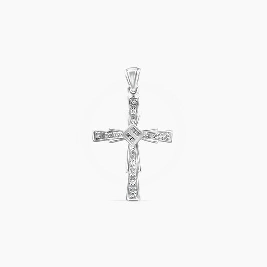 10K White Gold Crucifix Pendant with Diamonds – 36mm