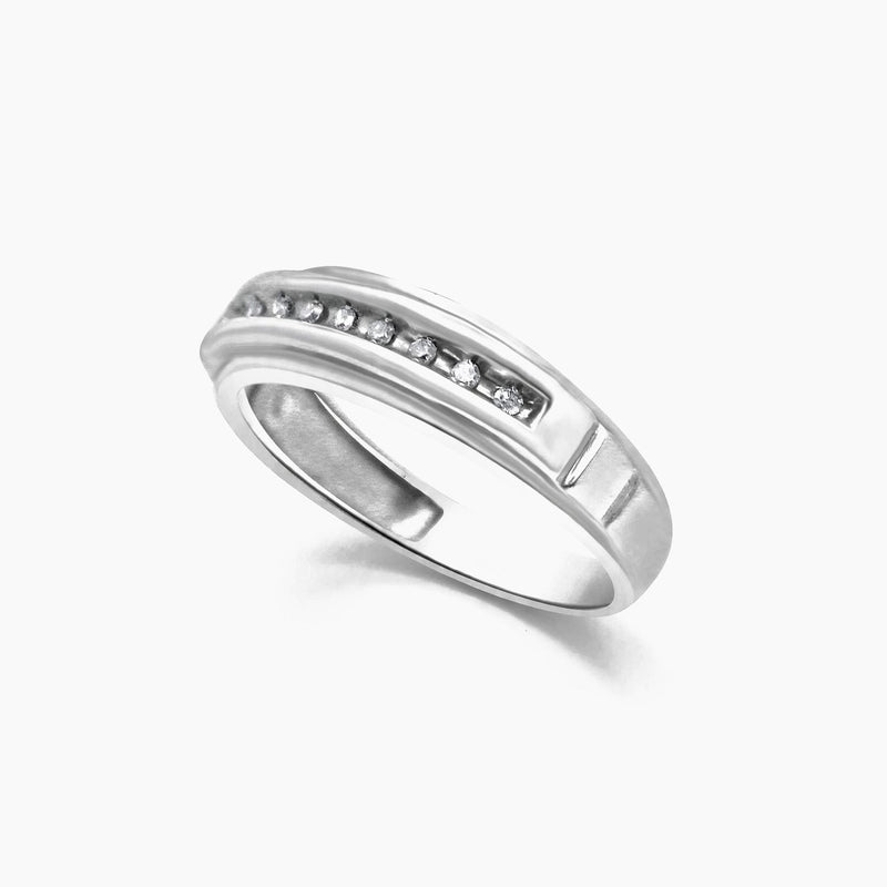 10K White Gold Diamond Band Ring CZ, Size 6.5