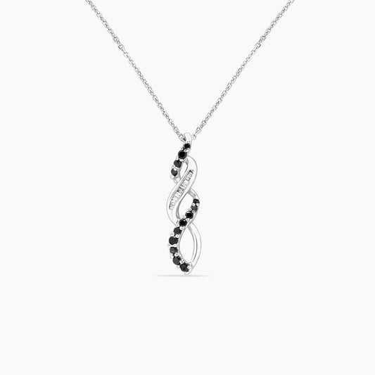 10K White Gold Diamond Pendant with Black & White Diamonds – 28mm