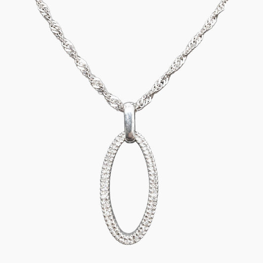10K White Gold 3.5g Diamond Chain & Pendant 16" Fancy Chain