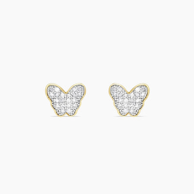 10K Yellow Gold Butterfly Stud Earrings with Diamonds, 0.20 ct
