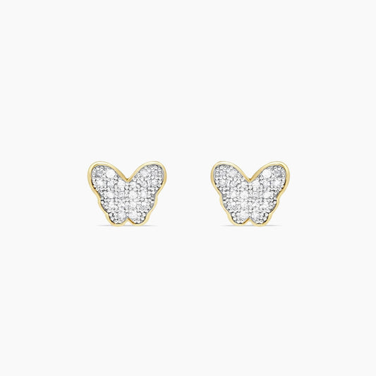 10K Yellow Gold Butterfly Stud Earrings with Diamonds, 0.20 ct