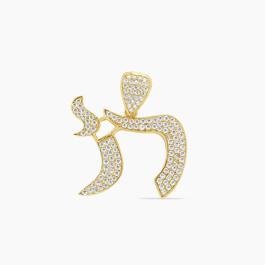 10K Yellow Gold Chai Pendant with CZ – 30mm