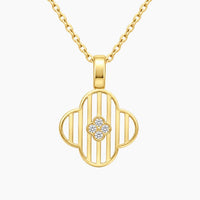 10K Yellow Gold Clover Necklace with Cubic Zirconia, 19