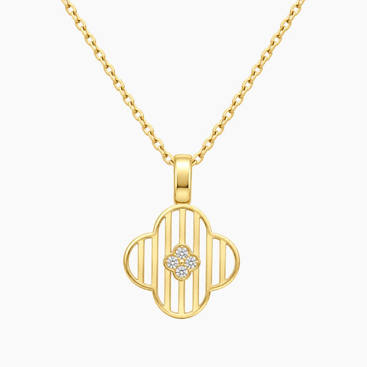 10K Yellow Gold Clover Necklace with Cubic Zirconia, 19", 1.9g
