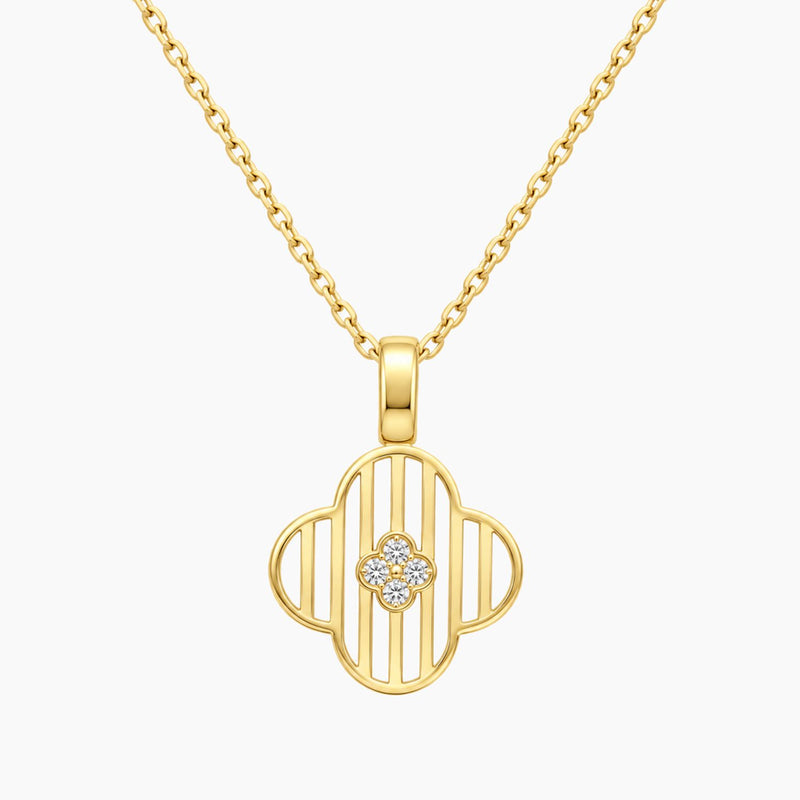 10K Yellow Gold Clover Necklace with Cubic Zirconia, 19