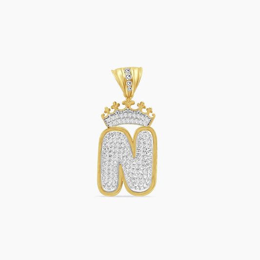 10K Yellow Gold Crowned Letter “N” Pendant with CZ