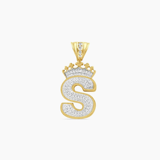 10K Yellow Gold Crowned Letter “S” Pendant with CZ