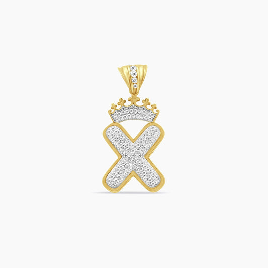 10K Yellow Gold Crowned Letter “X” Pendant with CZ