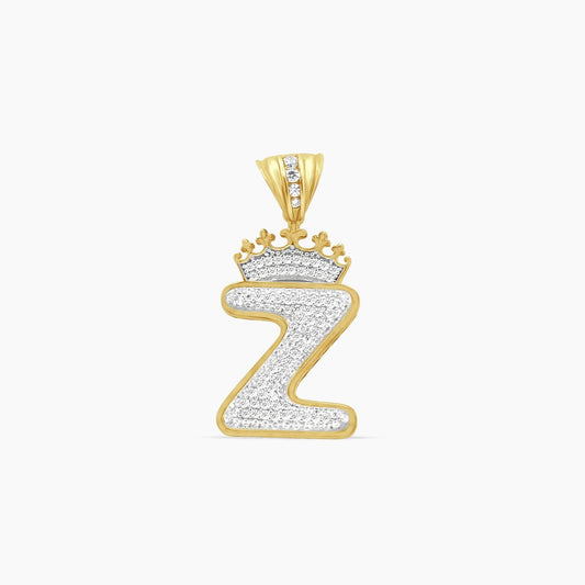 10K Yellow Gold Crowned Letter “Z” Pendant with CZ