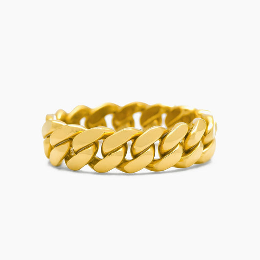 10K Yellow Gold Cuban Link Ring Size 11, 20.3g