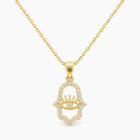 10K Yellow Gold Cubic Zirconia Hamsa Hand Chain & Pendant, 15.5
