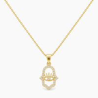 10K Yellow Gold Cubic Zirconia Hamsa Hand Chain & Pendant, 15.5