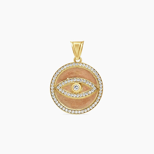 10K Yellow Gold Evil Eye Medal Pendant with CZ
