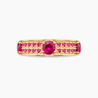 10K Yellow Gold Fancy Ring with Red Cubic Zirconia, Size 6.25