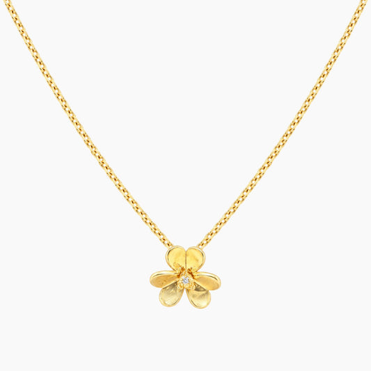 10K Yellow Gold Floral Necklace with Cubic Zirconia, 18", 2.7g
