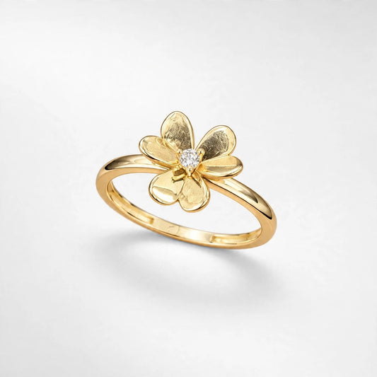 10K Yellow Gold Floral Ring Cubic Zirconia, Size 8, 1.5g