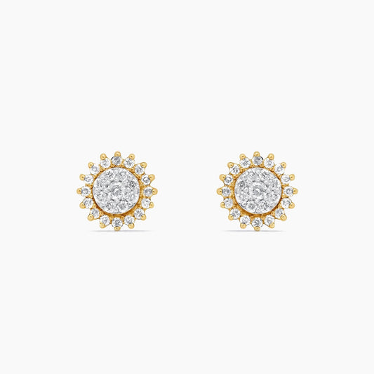 10K Yellow Gold Floral Stud Earrings with Natural Diamonds, 11mm