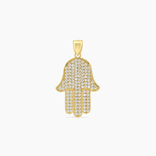 10K Yellow Gold Hamsa Hand Pendant with CZ – 37mm