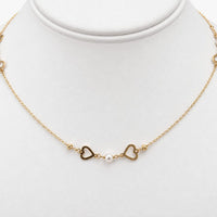 10K Yellow Gold Heart Necklace with Pearl & Cubic Zirconia, 17