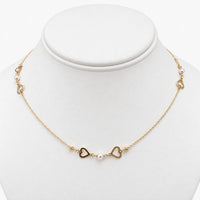 10K Yellow Gold Heart Necklace with Pearl & Cubic Zirconia, 17