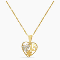 10K Yellow Gold Heart “15” Pendant with Chain & CZ – 19